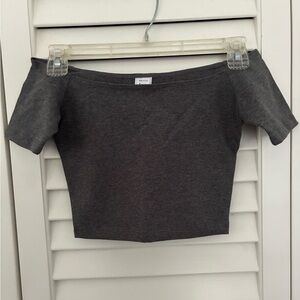 LA Apparel Off The Shoulder Cotton/Spandex Crop Top